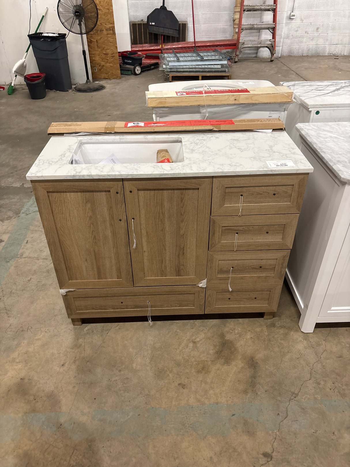Tobana 42 in. W x 19 in. D x 34.5 in. H Bath Vanity in Weathered Tan with White Cultured Marble Top