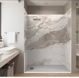 Italian Beige 32 in. x 60 in. x 84 in. Solid Composite Stone Alcove Shower Kit with Walls and White Pan Base L/R Drain