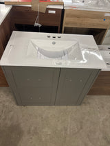 Salerno 32 in. Single Sink PVC Grey Standing Bath Vanity with White Sintered Stone Top Assembled