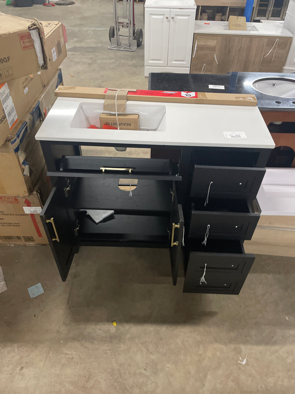Beaufort 42 in. W x 19 in. D x 34 in. H Single Sink Bath Vanity in Ebony Wood with White Engineered Stone Top