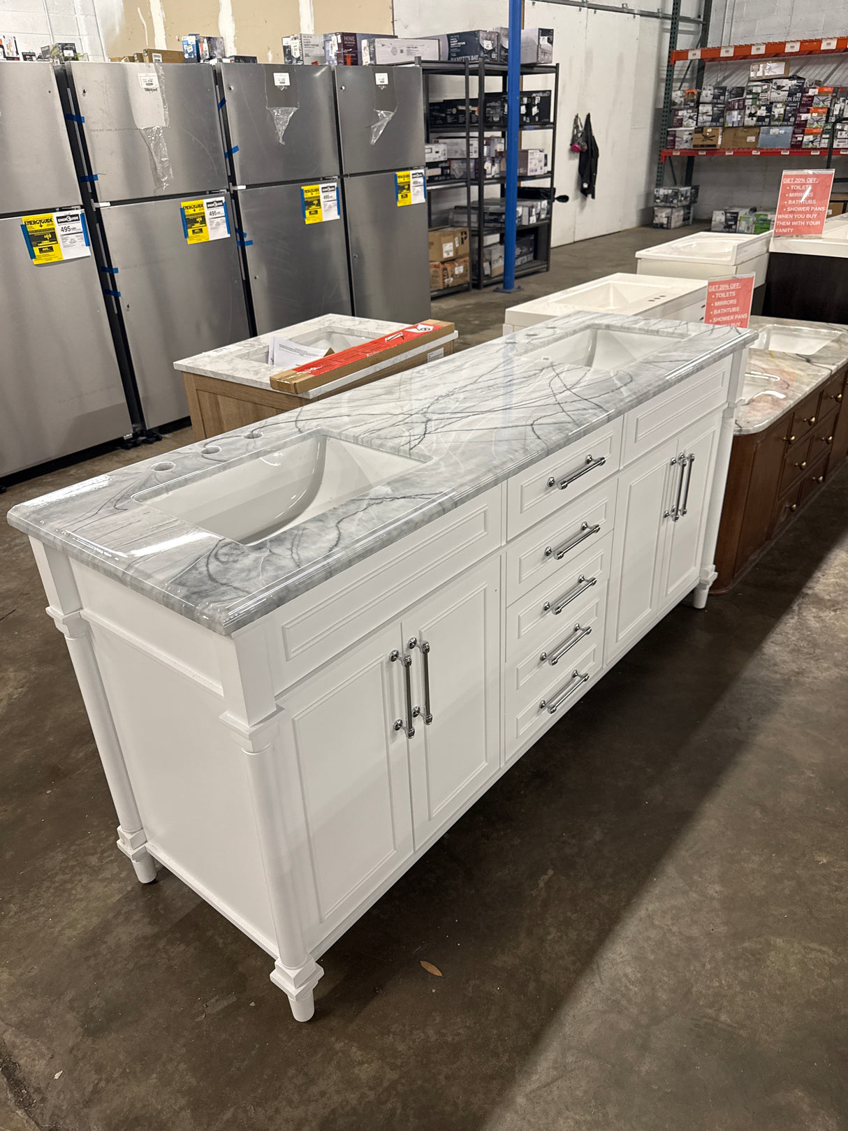 Aberdeen 72 in. W x 22 in. D x 34.5 in. H Bath Vanity in White with Epoxied White Carrara Marble Top