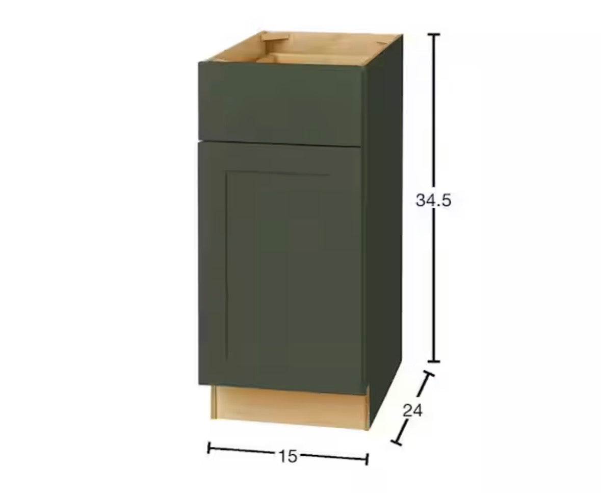 Avondale 15 in. W x 24 in. D x 34.5 in. H Ready to Assemble Plywood Shaker Base Kitchen Cabinet in Fern Green