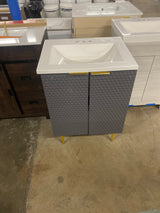 24 in. W Single Bath Vanity in Gray with White Ceramic Top