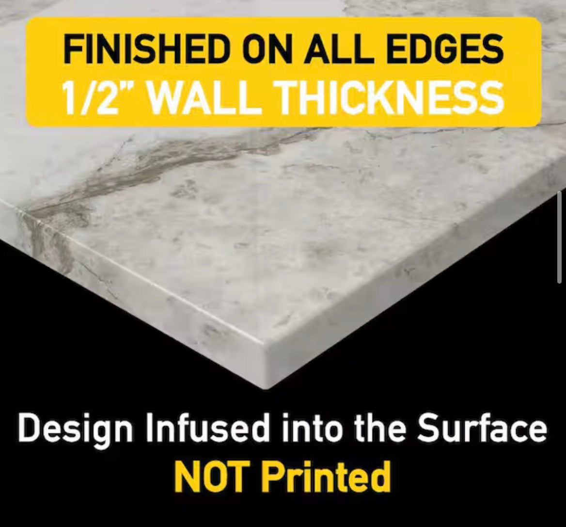 Italian Beige 32 in. x 60 in. x 84 in. Solid Composite Stone Alcove Shower Kit with Walls and White Pan Base L/R Drain