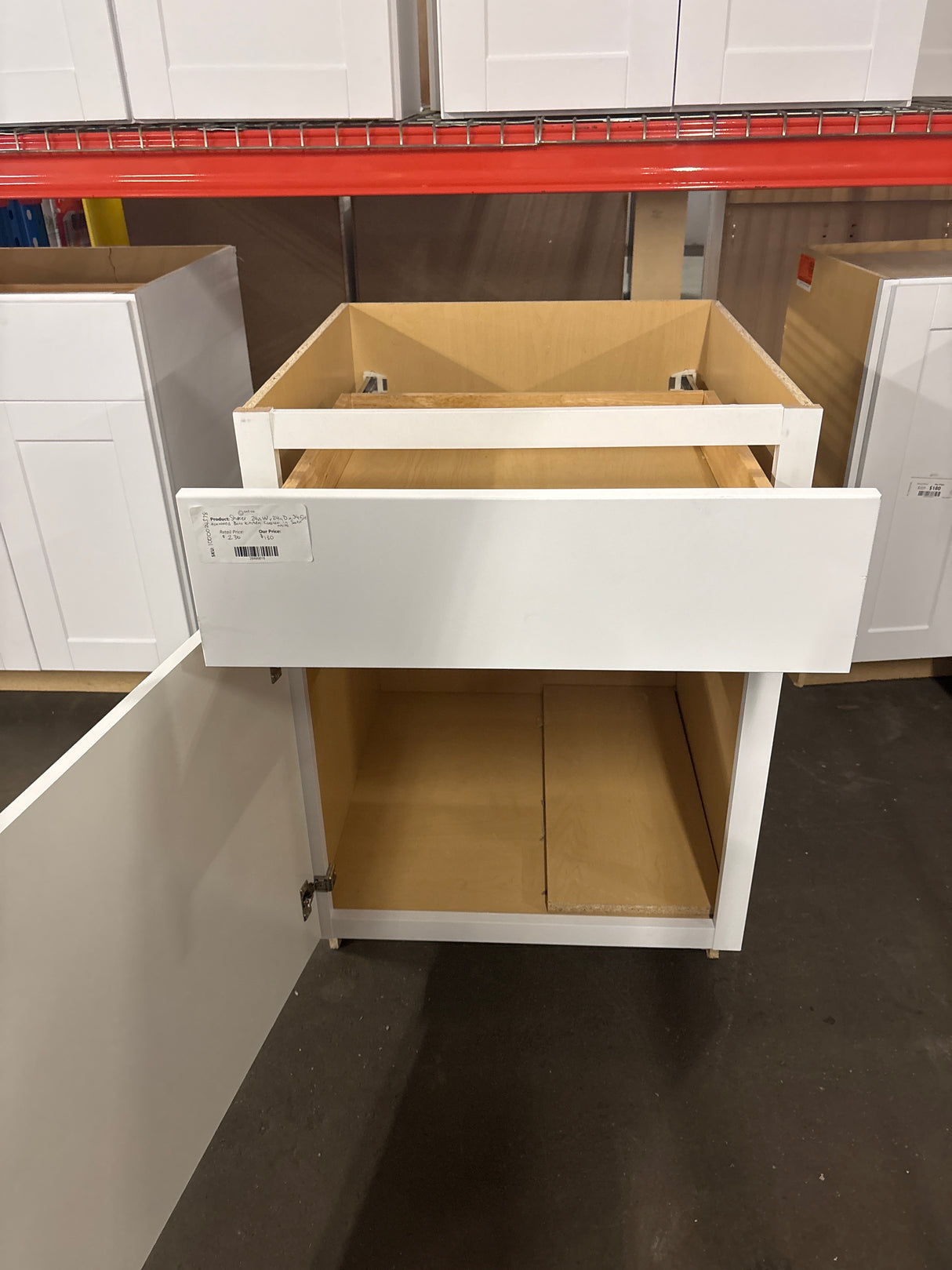 Shaker Satin White Stock Assembled Base Kitchen Cabinet with Ball-Bearing Drawer Glides (24 in. x 34.5 in. x 24 in.)