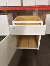 Shaker Satin White Stock Assembled Base Kitchen Cabinet with Ball-Bearing Drawer Glides (24 in. x 34.5 in. x 24 in.)