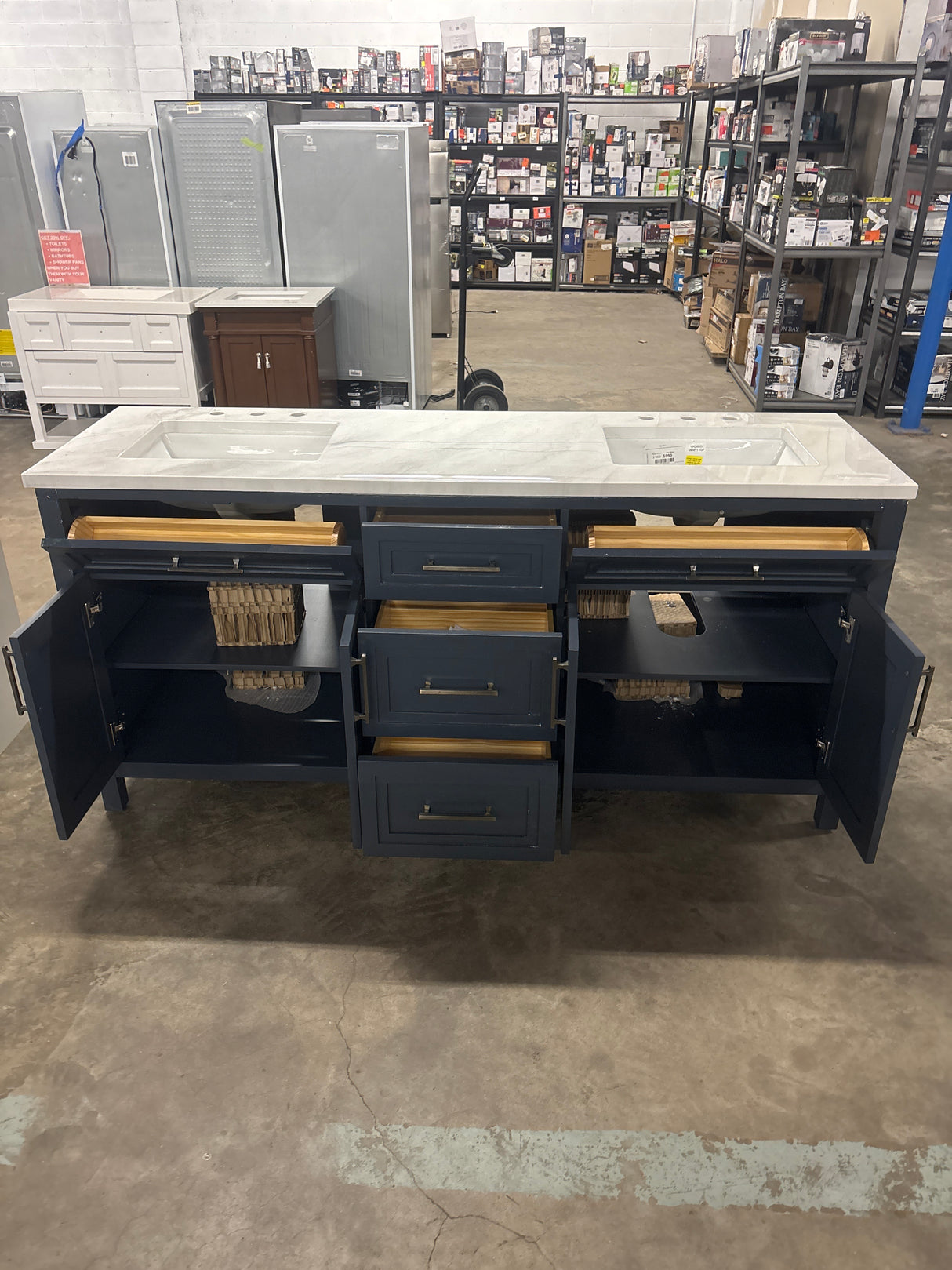 Mayfield 72 in. Double Sink Grayish Blue Bath Vanity with Epoxy’d White Engineered Stone Top (Assembled)