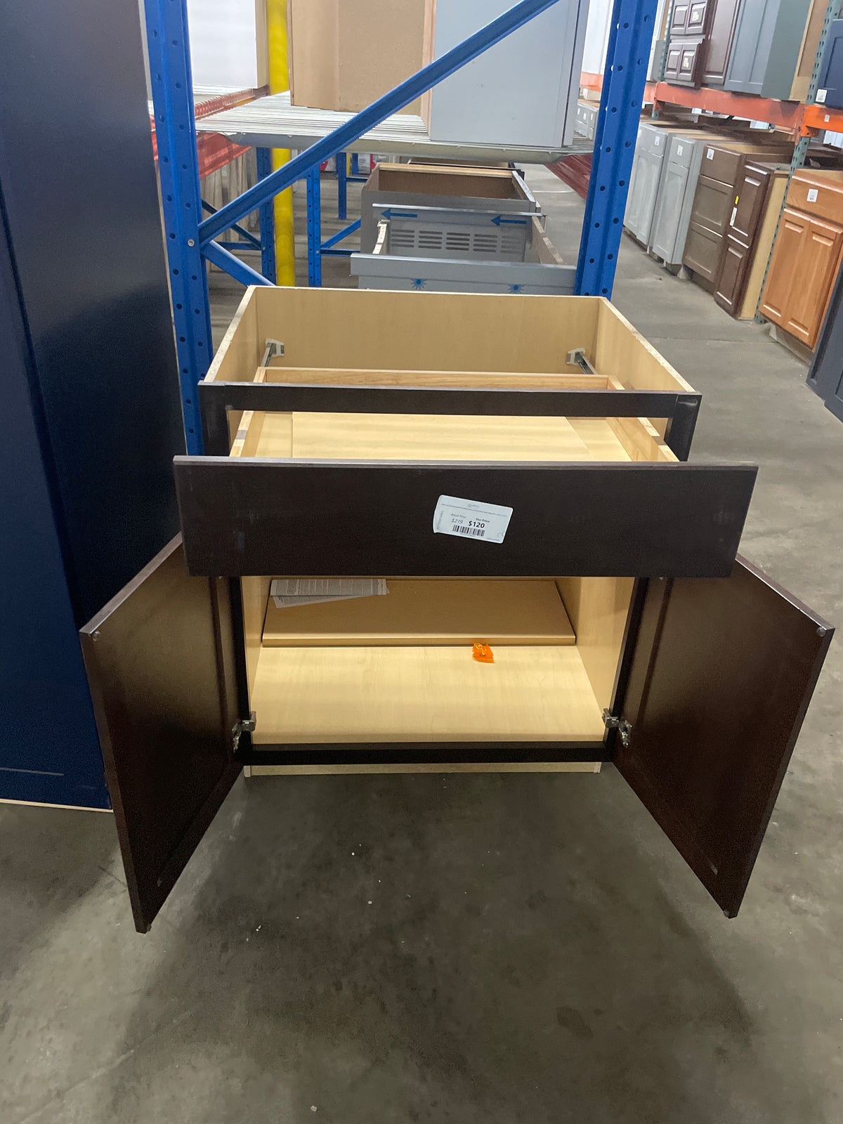 Shaker Java Stock Assembled Base Kitchen Cabinet with Ball-Bearing Drawer Glides (30 in. x 34.5 in. x 24 in.)