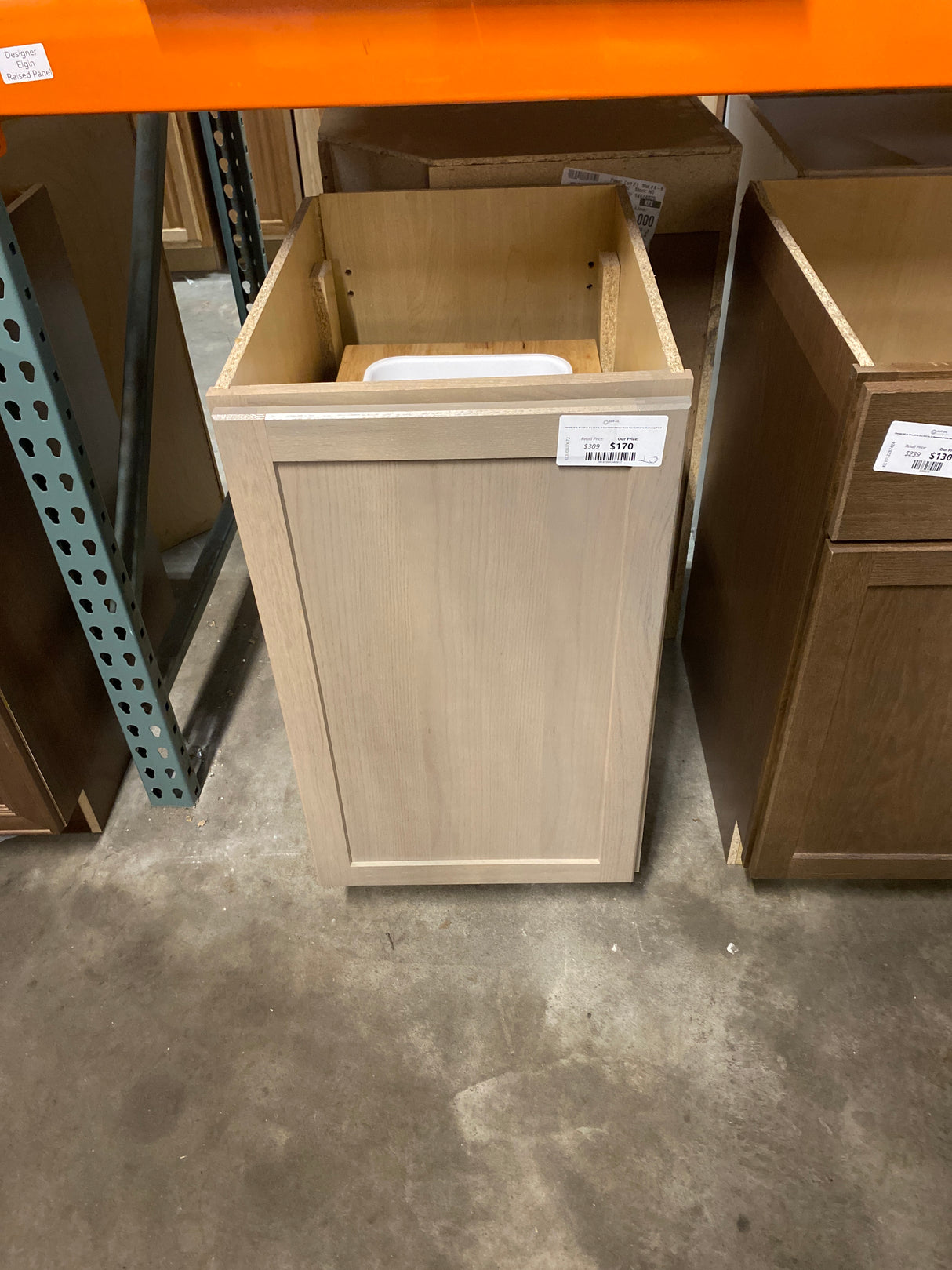 Sinclair 18 in. W x 24 in. D x 34.5 in. H Assembled Kitchen Waste Base Cabinet in Shaker Light Oak