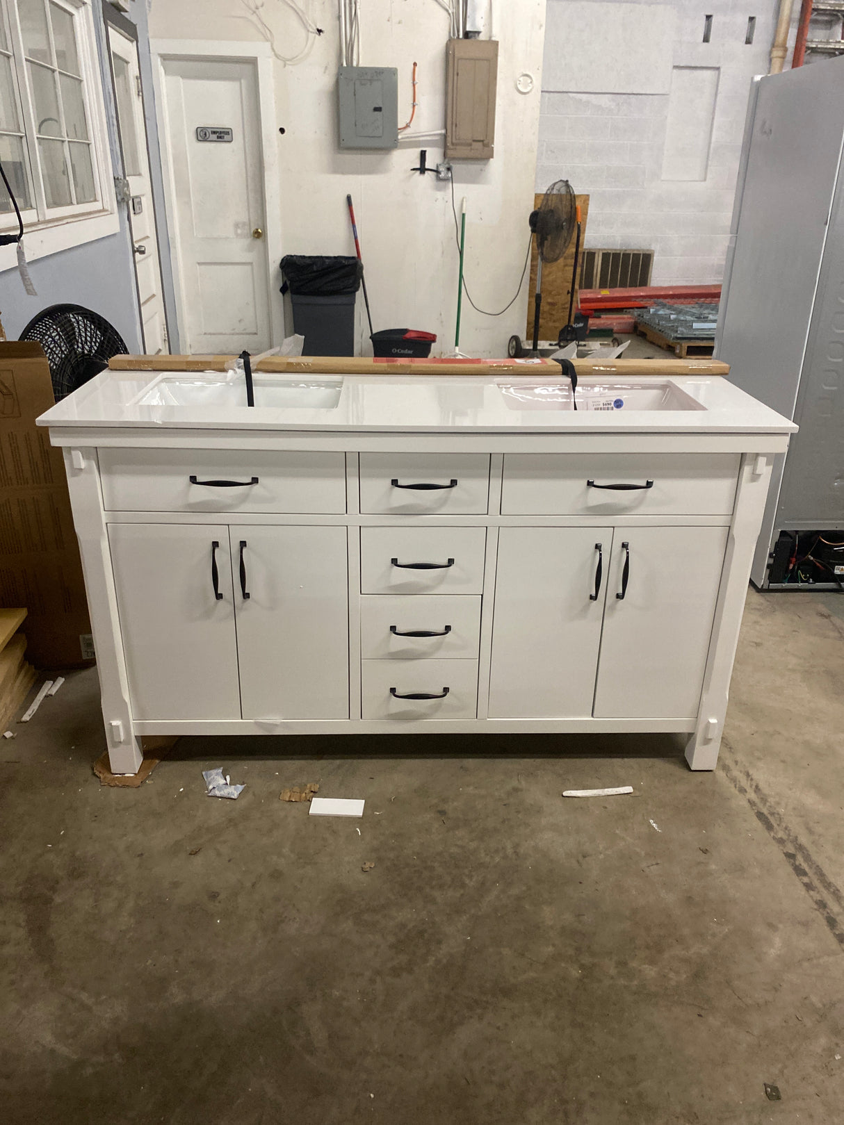 Bellington 60 in. Double Sink Freestanding White Bath Vanity with White Engineered Stone Top (Assembled)