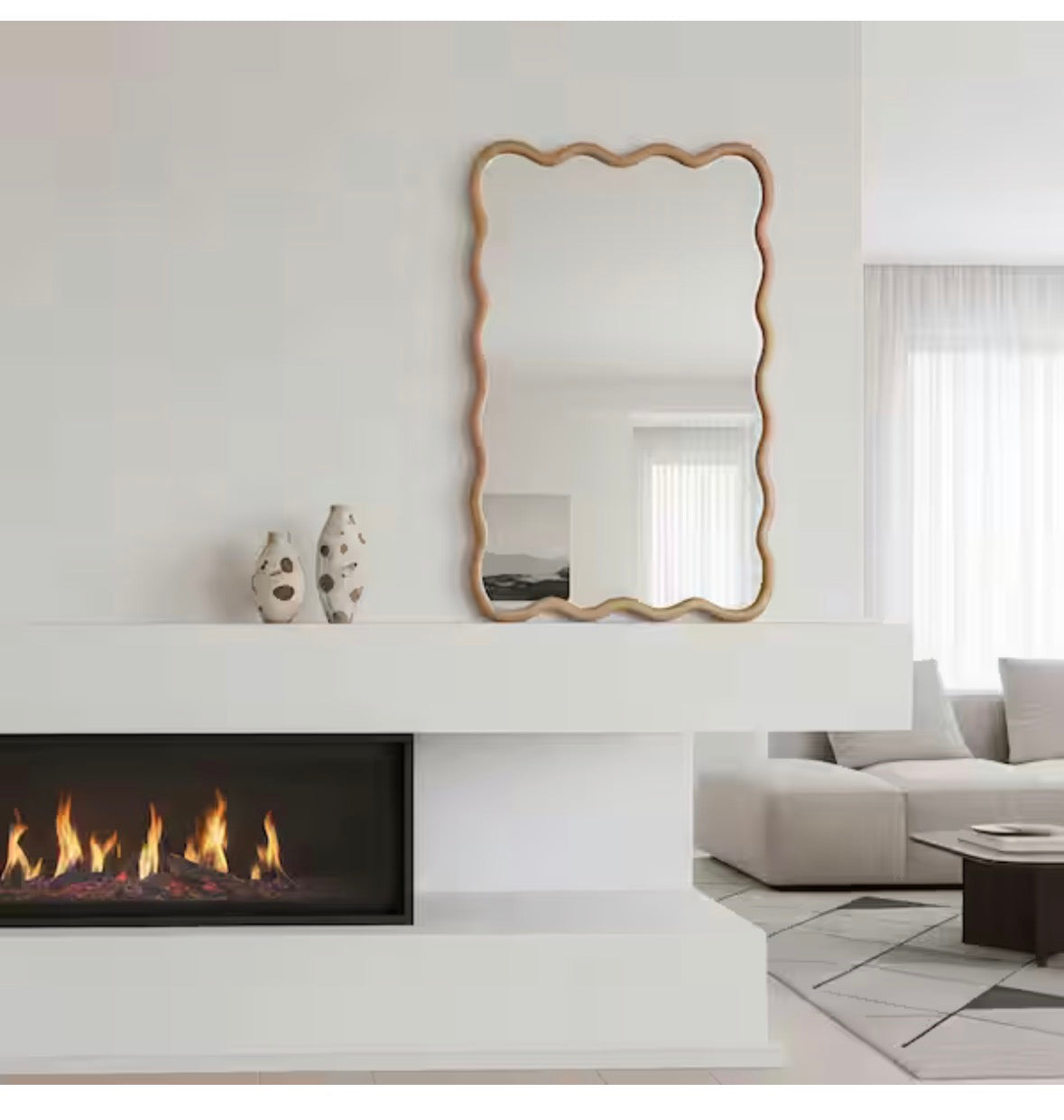 Natural Wood 20 in. W x 30 in. H Wavy Rectangle Solid Wood Framed Mirror for Bathroom Vanity Living Room Entryway Decor