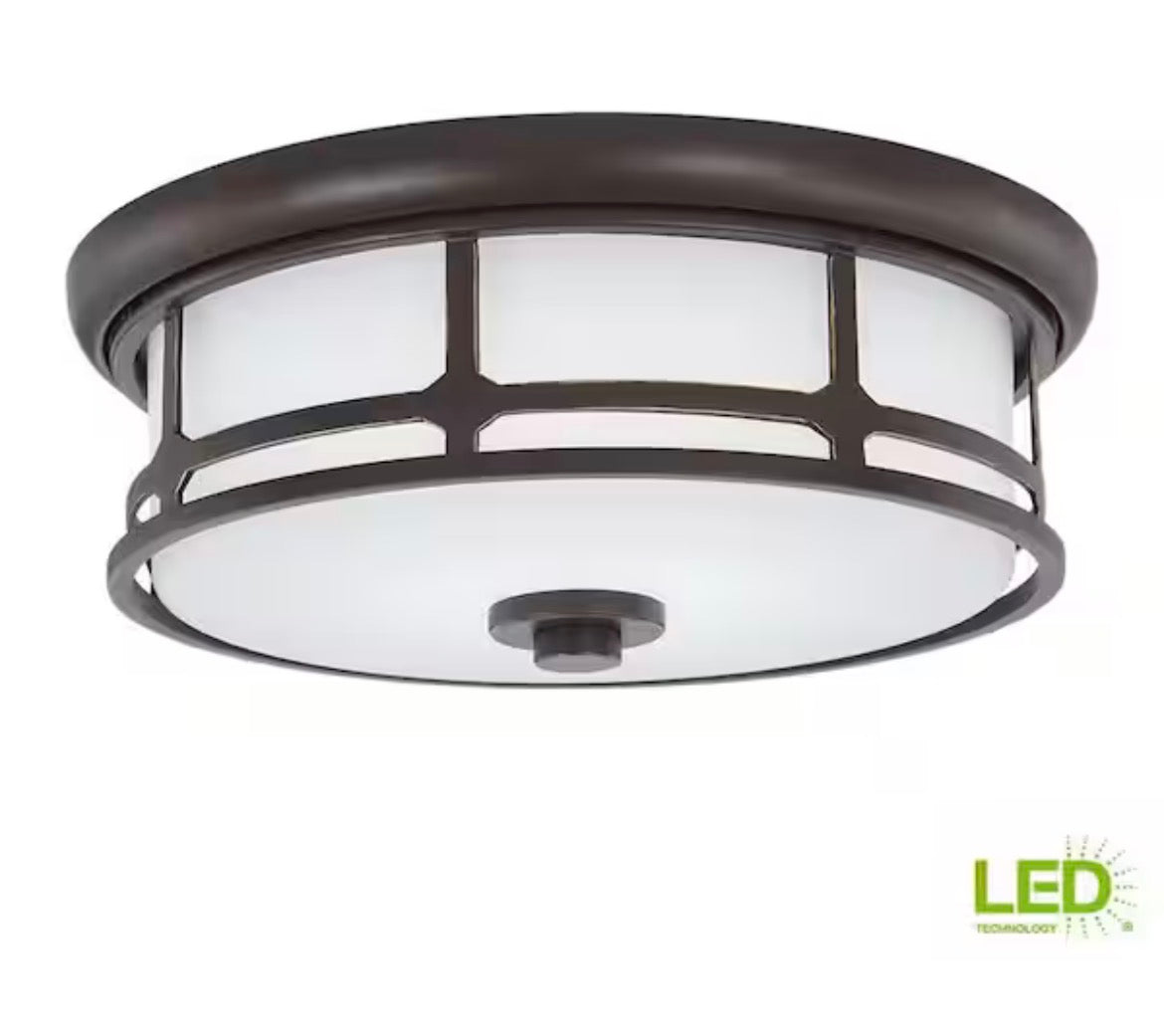 Portland Court 14 in. 1-Light Oil Rubbed Bronze with Gold Highlights LED Flush Mount Ceiling Light