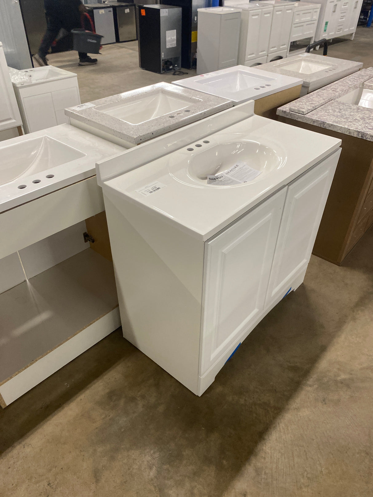 Glacier Bay 37 in. W x 19 in. D x 35 in. H Single Sink Freestanding Bath Vanity in White with White Cultured Marble Top