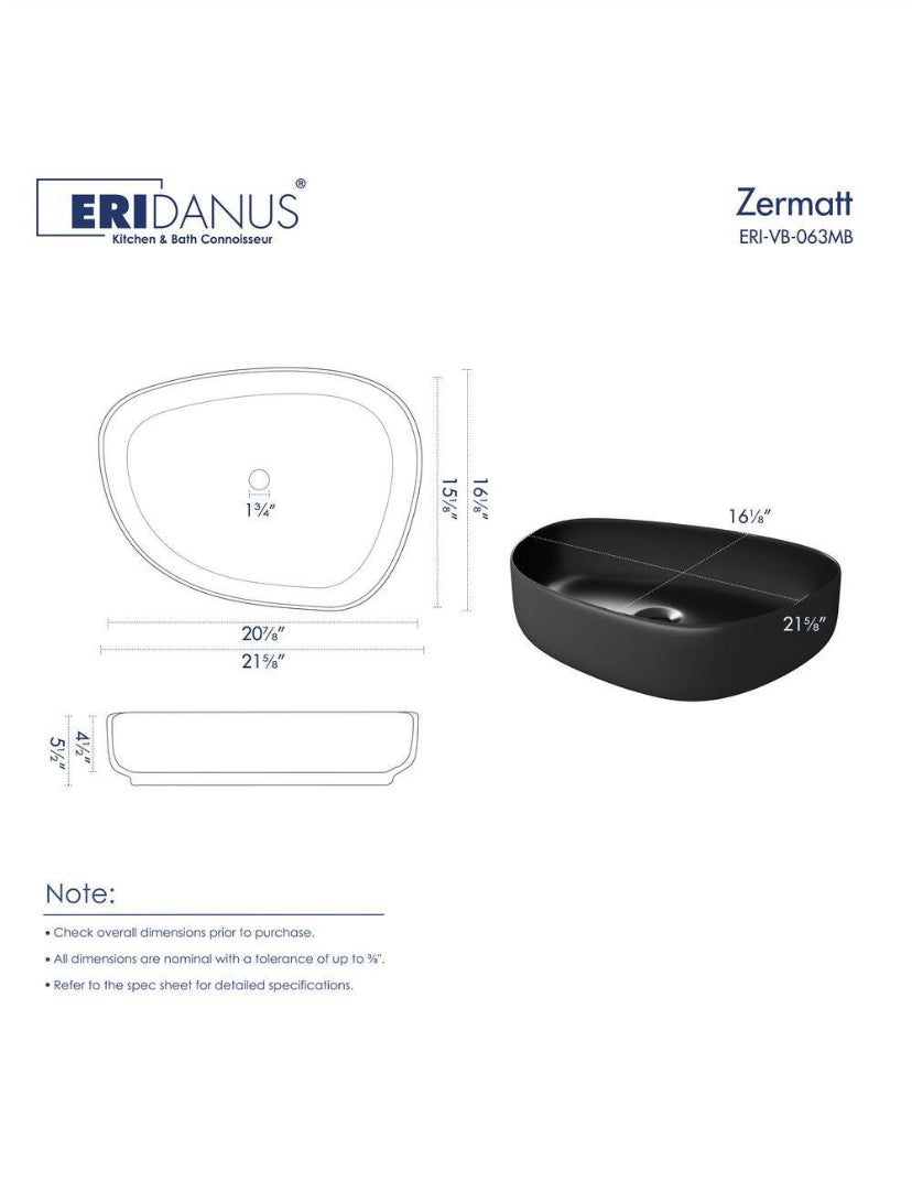 Zermatt 21 in. x 16 in. Vitreous China Irregular Bathroom Vessel Sink in Matte Black