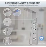 4-Jet Rainfall Shower Tower Shower Panel System with Rainfall Shower Head Shower Wand With LED light in Chrome Nickel