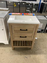 Autumn 24 in. W x 19 in. D x 34 in. H Single Sink Bath Vanity in Weathered Tan with White Engineered Stone Top