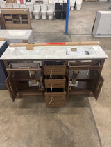 Doveton 60 in. Double Sink Freestanding Dark Walnut Bath Vanity with White Engineered Marble Top (Assembled)