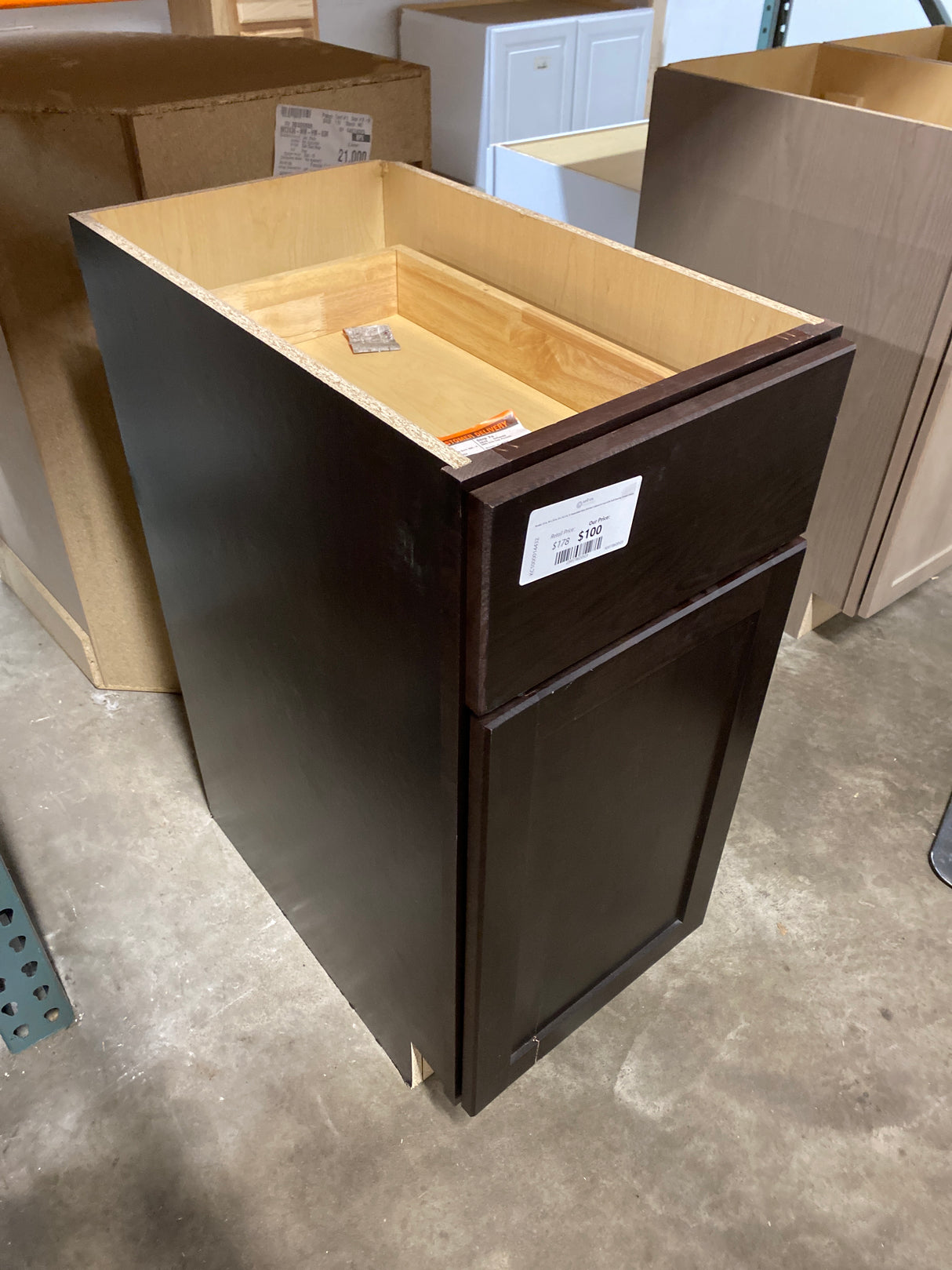 Shaker 15 in. W x 24 in. D x 34.5 in. H Assembled Base Kitchen Cabinet in Java with Ball-Bearing Drawer Glides
