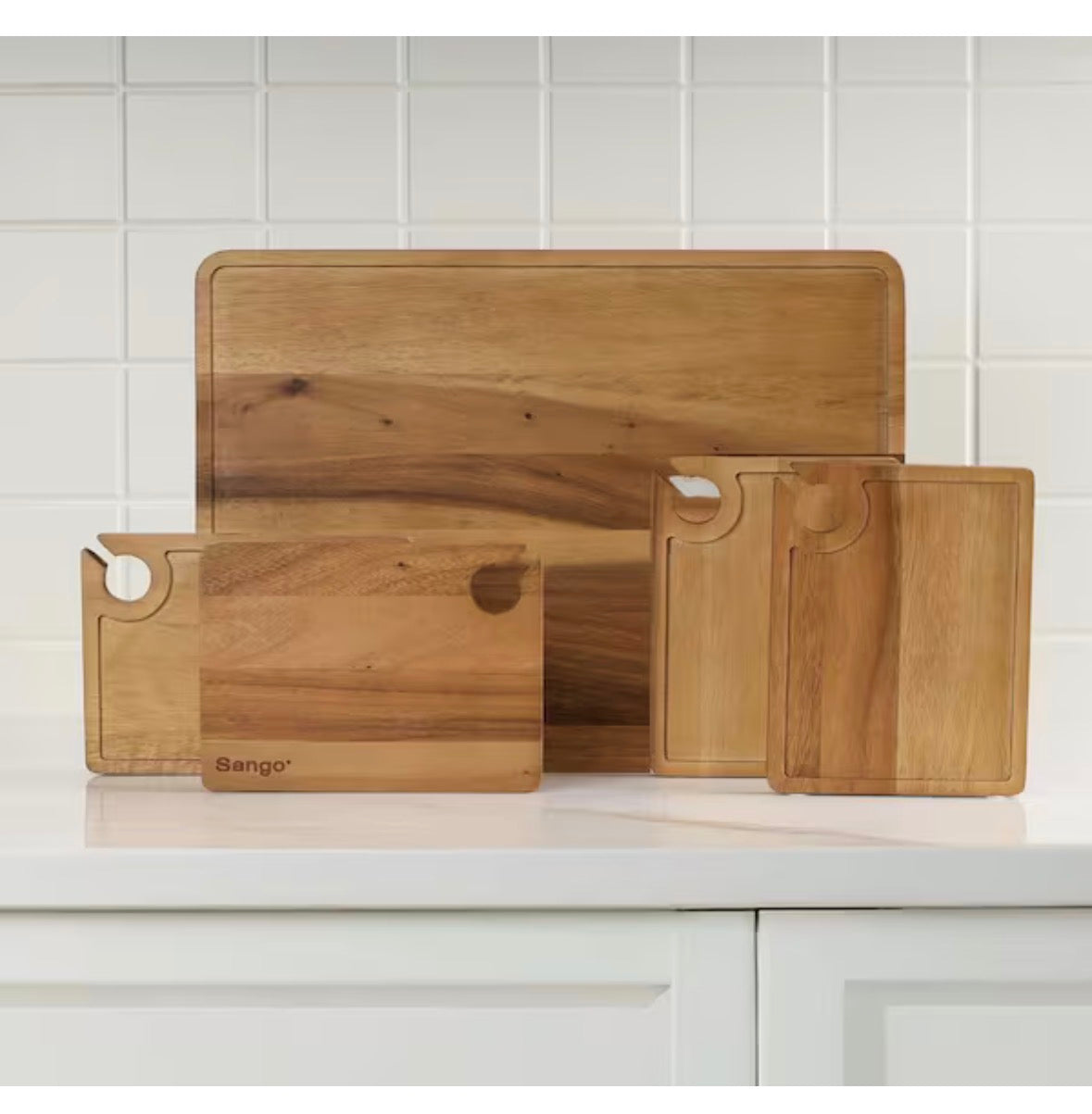 Atelier Acacia Wood Wine Appetizer Plate Set with Serving Tray-5-Piece Charcuterie & Cheese Board, Natural Brown