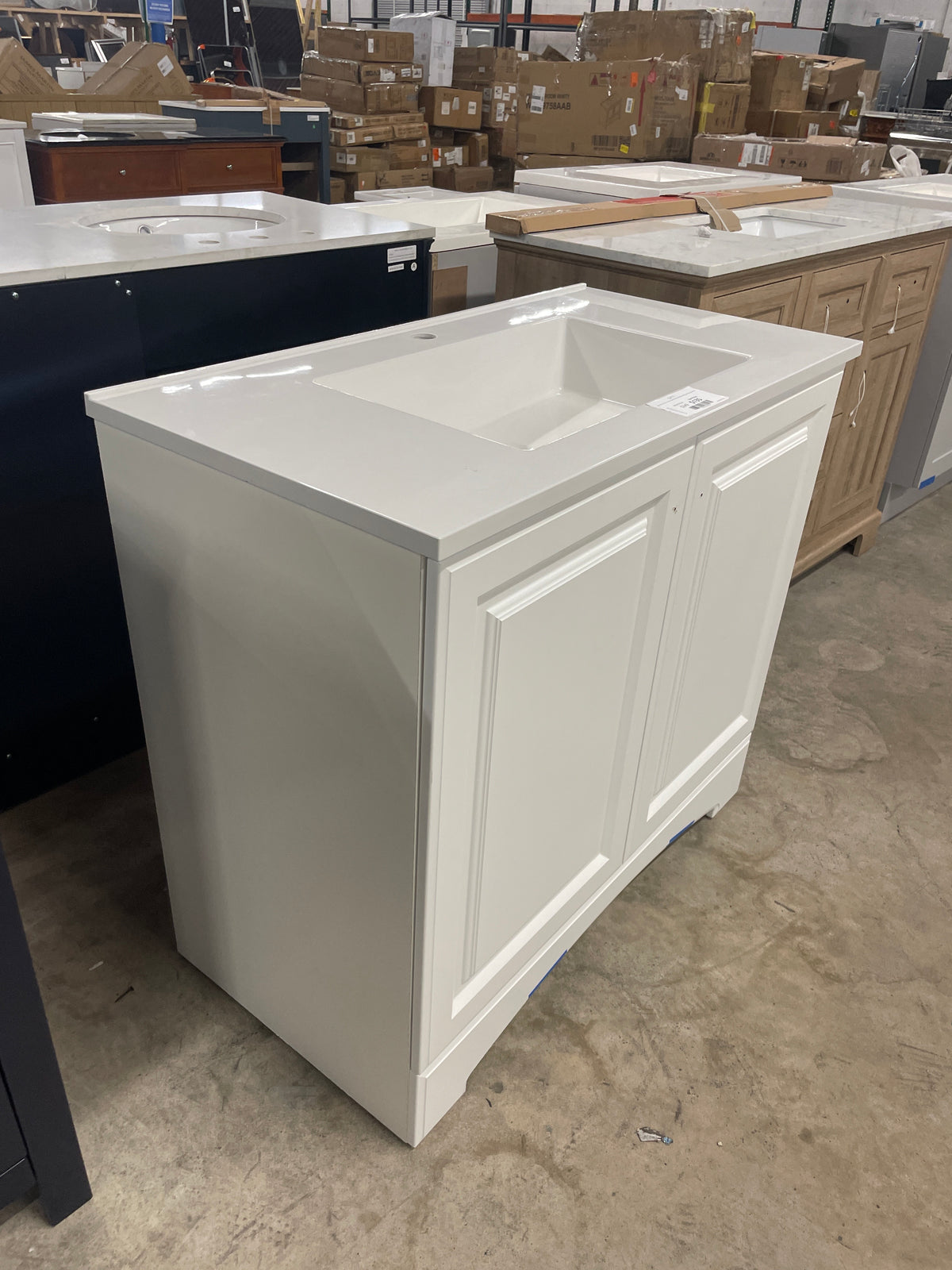 Glacier Bay 37 in. W x 19 in. D x 35 in. H Single Sink Freestanding Bath Vanity in White with White Cultured Marble Top