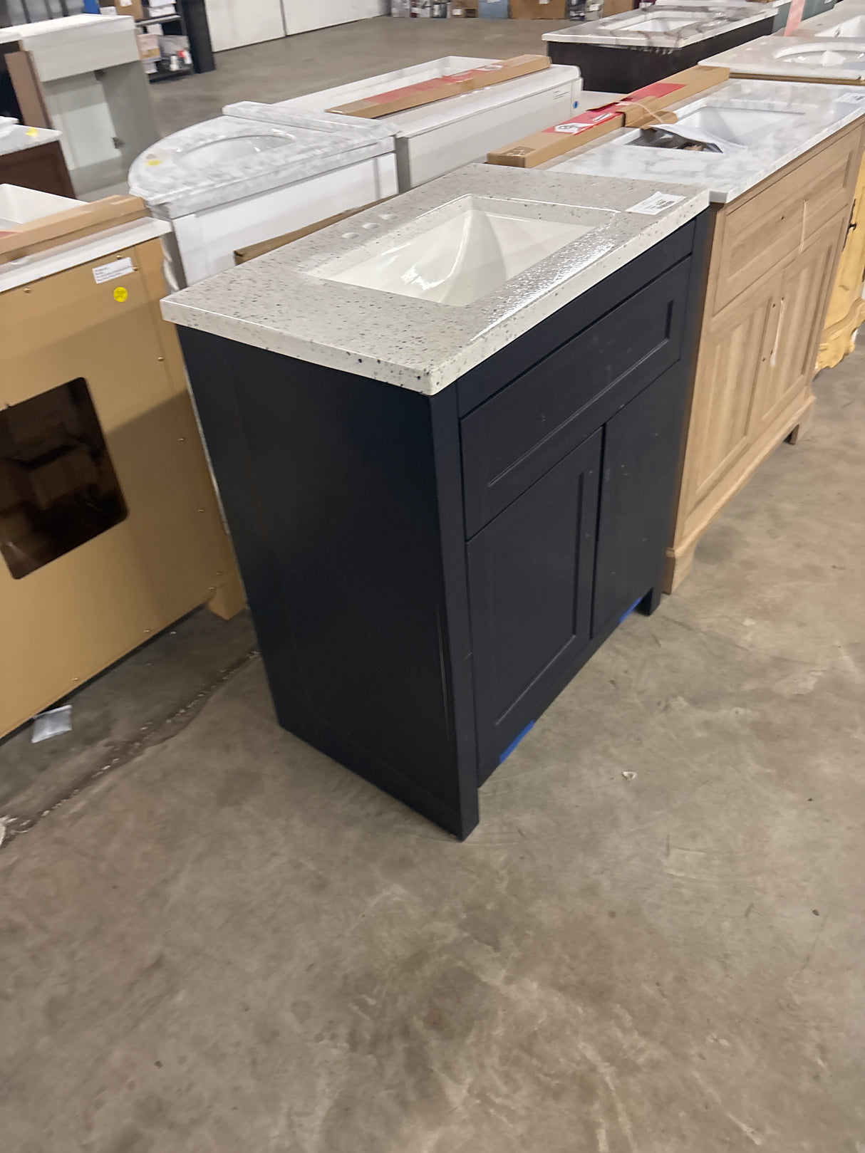Clady 31 in. W x 19 in. D x 35 in. H Single Sink Bath Vanity in Deep Blue with Silver Ash Cultured Marble Top