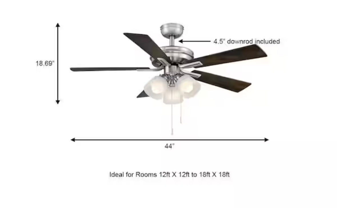 Sinclair II 44 in. Indoor Brushed Nickel LED Ceiling Fan with Light