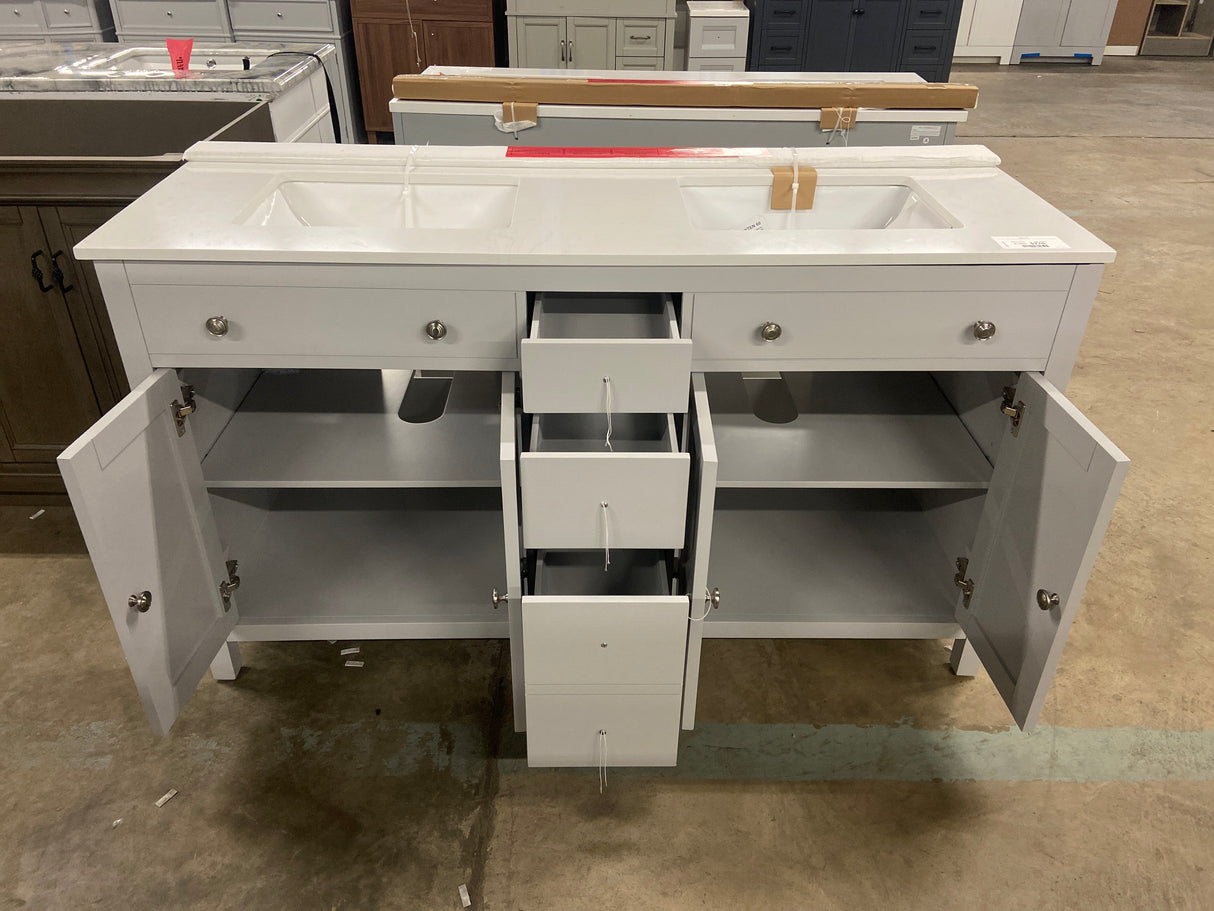 Austen 60 in. W x 22 in. D x 34 in. H Double Sink Bath Vanity in Dove Gray with White Engineered Marble Top