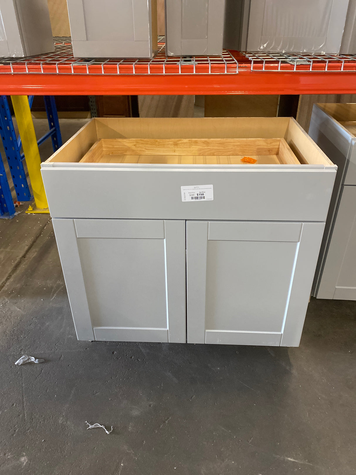 Shaker 36 in. W x 24 in. D x 34.5 in. H Assembled Base Kitchen Cabinet in Dove Gray with Ball-Bearing Drawer Glides