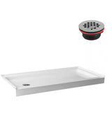 60 in. L x 30 in. W Alcove Acrylic Shower Pan Base in Glossy White with Left Drain, Drain Included