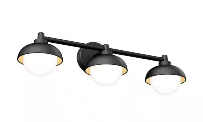 Boden 27 in. 3 Light Black & Wood Modern Integrated LED 5 CCT Vanity Light Bar for Bathroom
