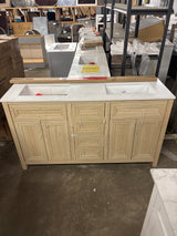 Beaufort 60 in. Double Sink Freestanding Light Birch Bath Vanity with White Engineered Stone Top (Assembled)