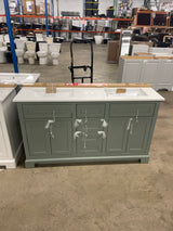 Doveton 60 in. Double Sink Sage Green Bath Vanity with White Engineered Stone Top (Assembled)