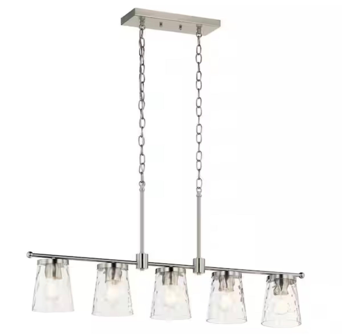 Coralise 5-Light Linear Chandelier with Clear Water Glass in Brushed Nickel