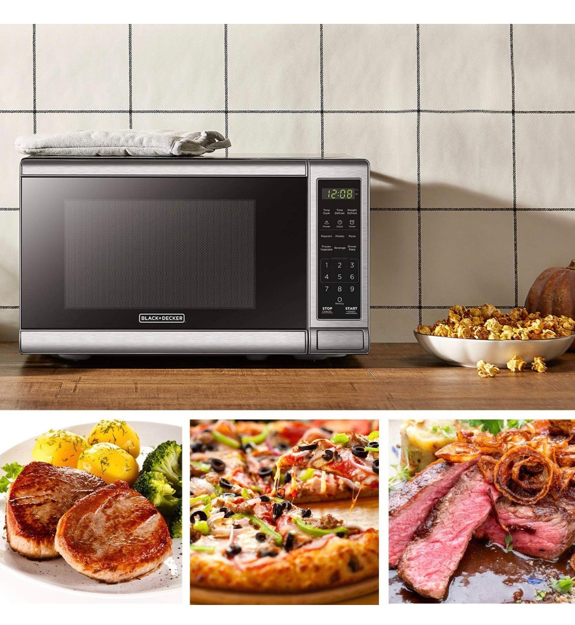 0.7 cu. ft. 700 Watt Compact Countertop Microwave in Stainless Steel with Safety lock, One-Touch Button and Eco Mode