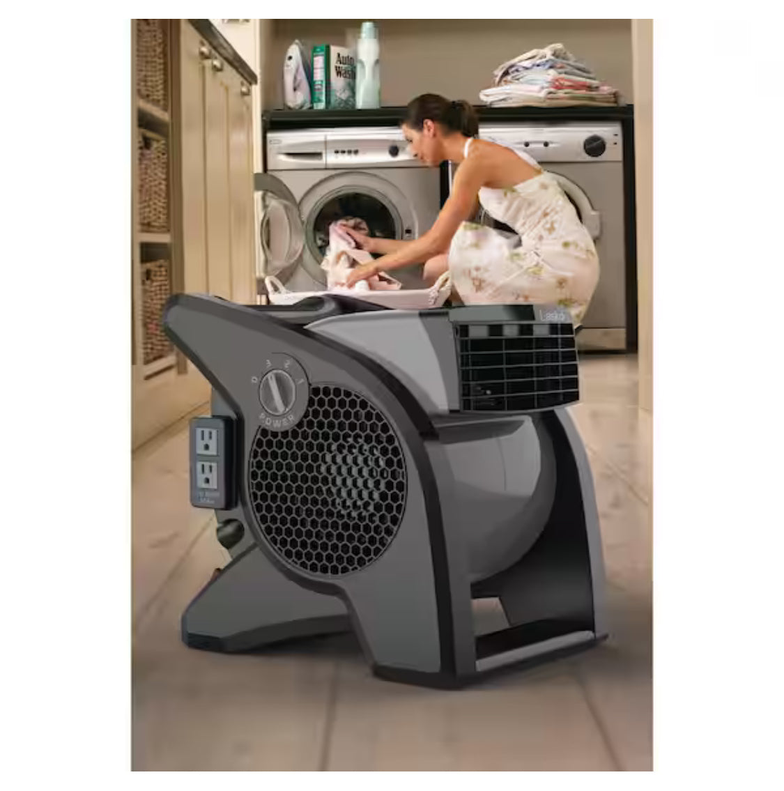 11.2 in. 3 Speeds Blower Fan in Gray with Carry Handle, Circuit Breaker, Power Outlets, High Velocity Utility Pivoting