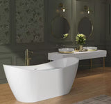 59 in. Acrylic Center Drain Oval Double Slipper Flatbottom Freestanding Bathtub in Glossy White