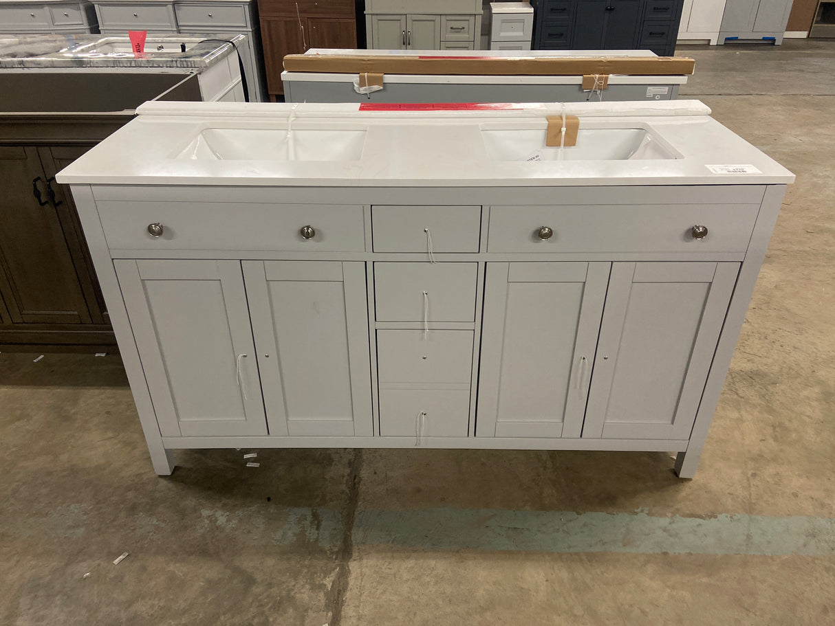 Austen 60 in. W x 22 in. D x 34 in. H Double Sink Bath Vanity in Dove Gray with White Engineered Marble Top