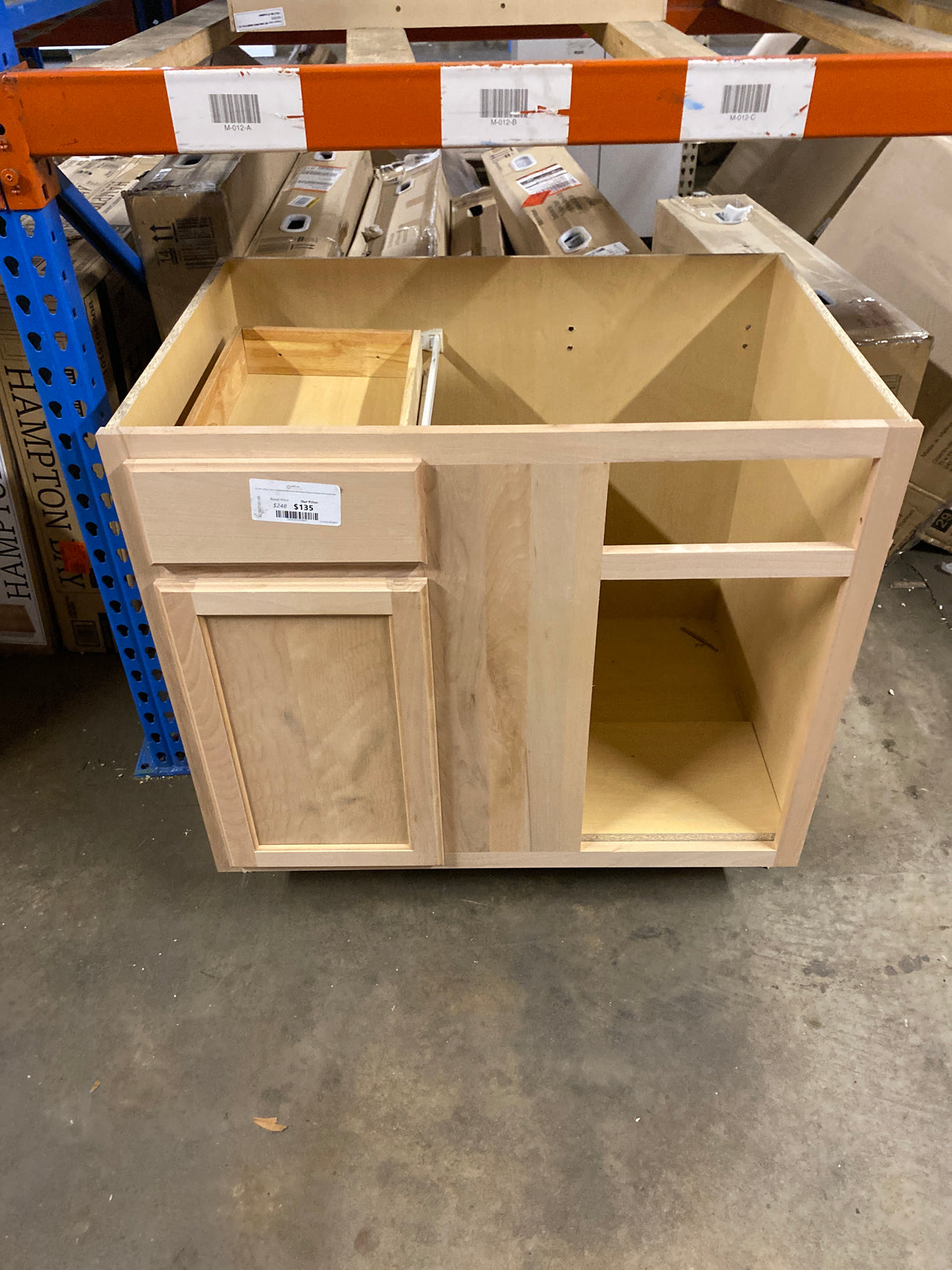 36 in. W x 24 in. D x 34.5 in. H Assembled Blind Corner Base Kitchen Cabinet in Unfinished with Recessed Panel