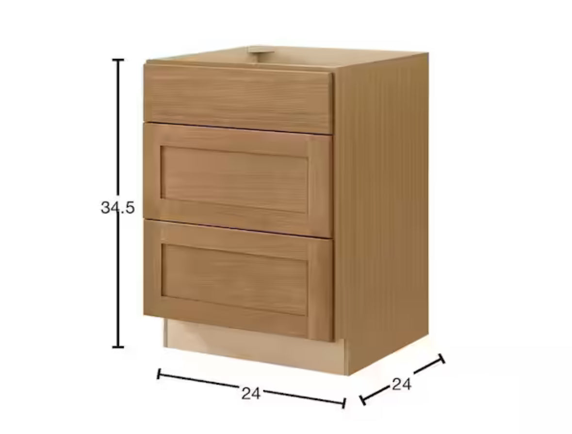 Avondale 24 in. W x 24 in. D x 34.5 in. H Ready to Assemble Plywood Shaker Drawer Base Kitchen Cabinet in White Oak