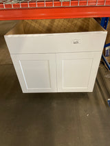 Shaker Satin White Stock Assembled Sink Base Kitchen Cabinet (36 in. x 34.5 in. x 24 in.)