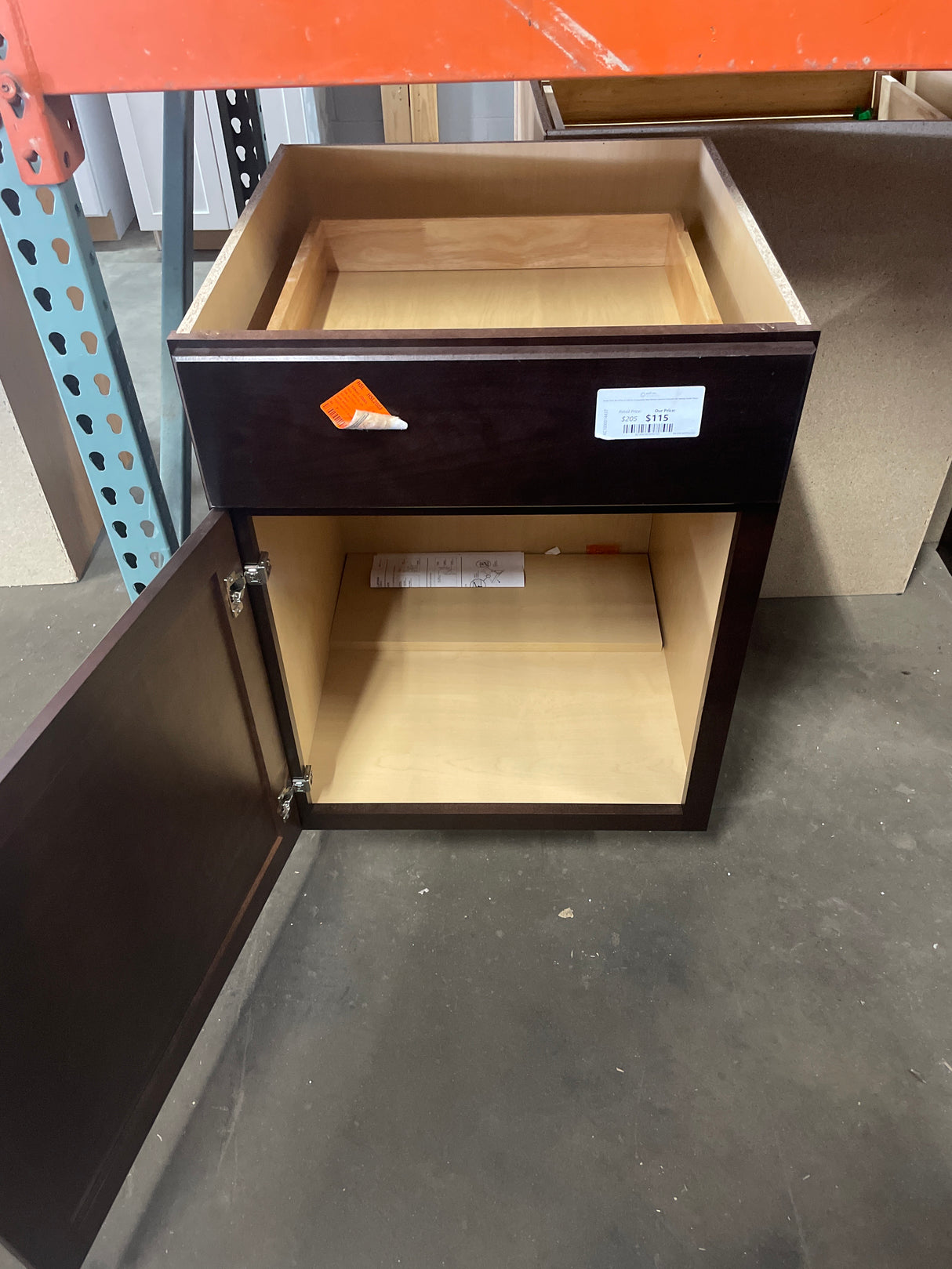 Shaker 24 in. W x 24 in. D x 34.5 in. H Assembled Base Kitchen Cabinet in Java with Ball-Bearing Drawer Glides