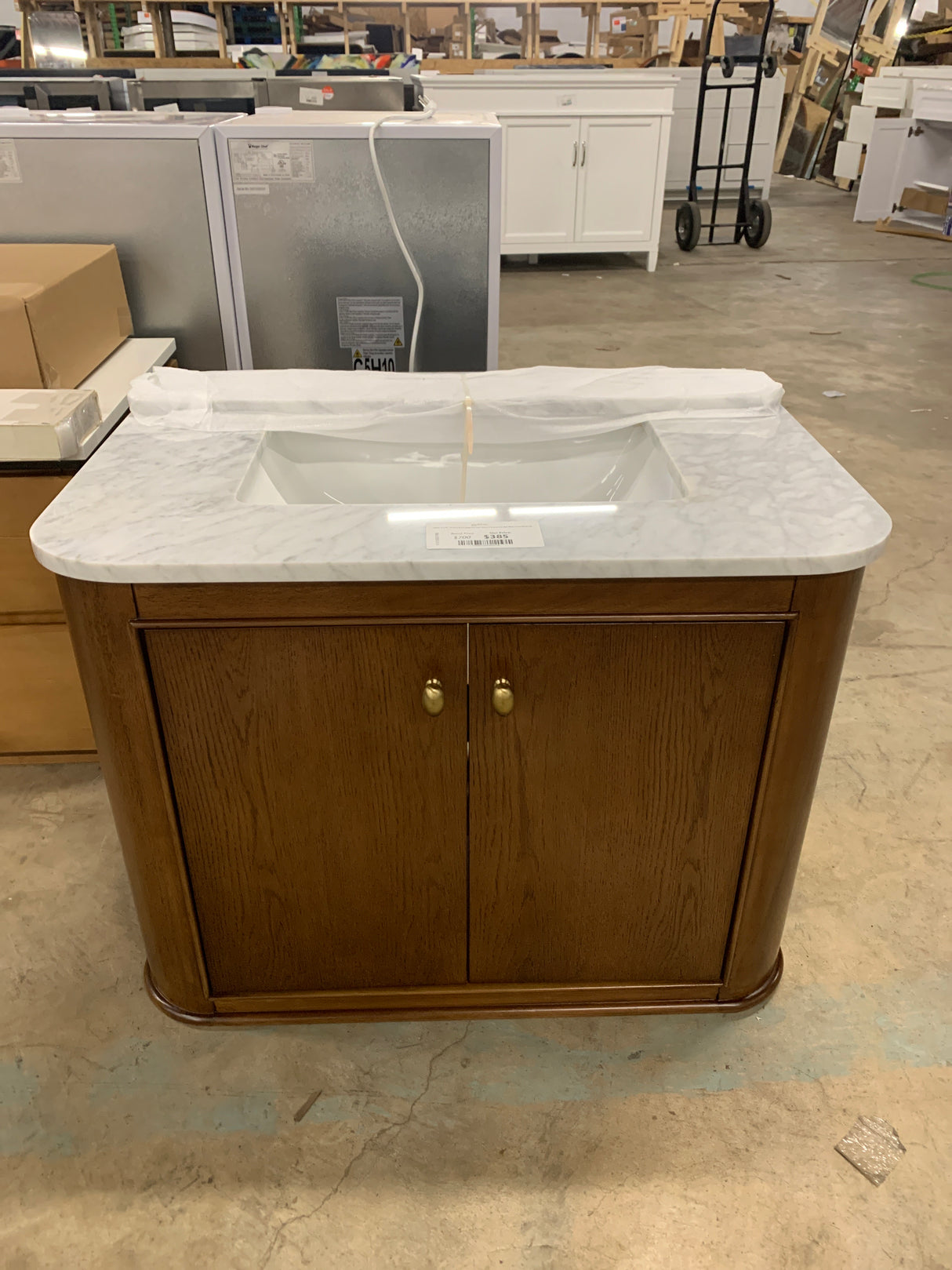 Collette 30 in W x 22 in D x 35 in H Single Sink Bath Vanity in Cinnamon Oak With White Carrara Marble Top