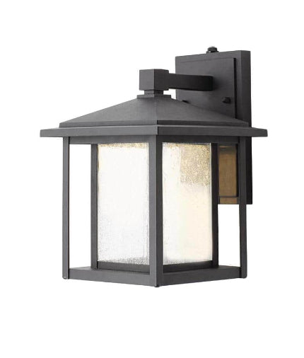 Mauvo Canyon 11 in. Black Dusk to Dawn Small LED Outdoor Wall Light Fixture with Seeded Glass