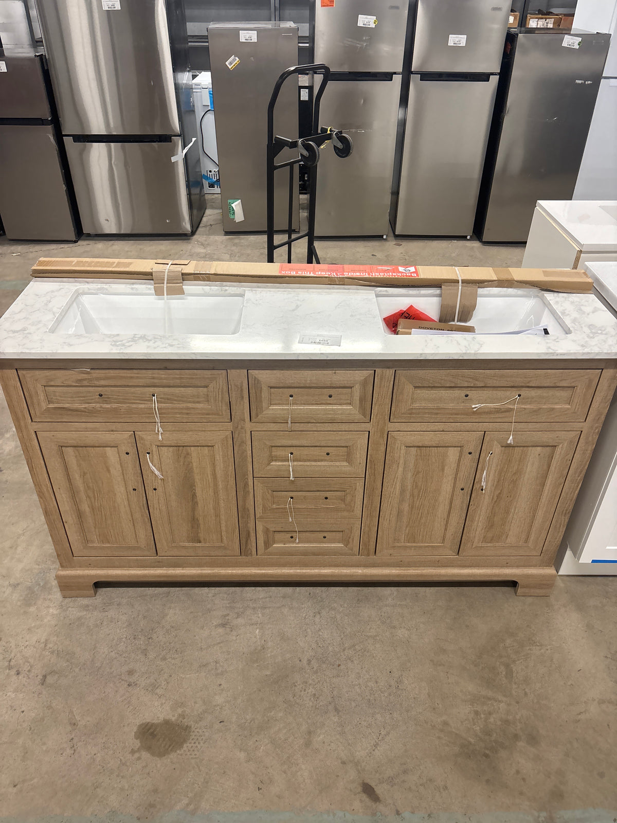 Doveton 60 in. W x 19 in. D x 34.50 in. H Bath Vanity in Weathered Tan with White Cultured Marble Top