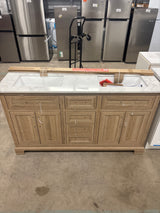 Doveton 60 in. W x 19 in. D x 34.50 in. H Bath Vanity in Weathered Tan with White Cultured Marble Top