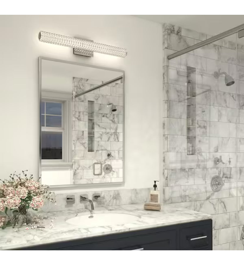 Exalto 27 in. 1 Light Chrome Modern Integrated LED 3 CCT Vanity Light Bar for Bathroom with Glass