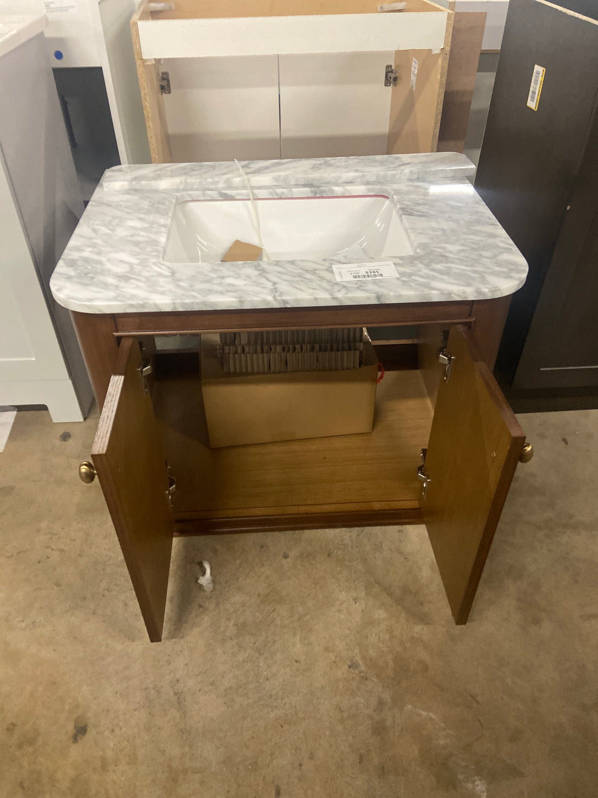 Collette 30 in W x 22 in D x 35 in H Single Sink Bath Vanity in Cinnamon Oak With White Carrara Marble Top