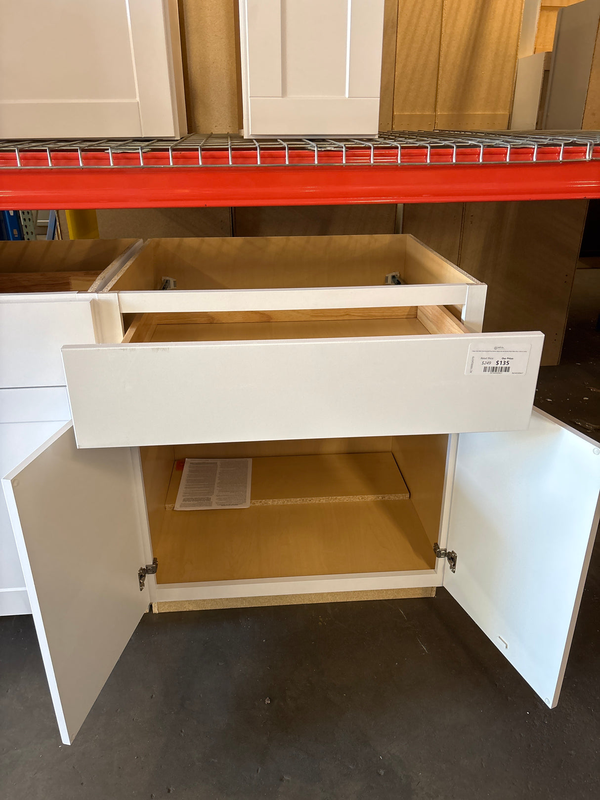 Shaker Satin White Stock Assembled Base Kitchen Cabinet with Ball-Bearing Drawer Glides (30 in. x 34.5 in. x 24 in.)
