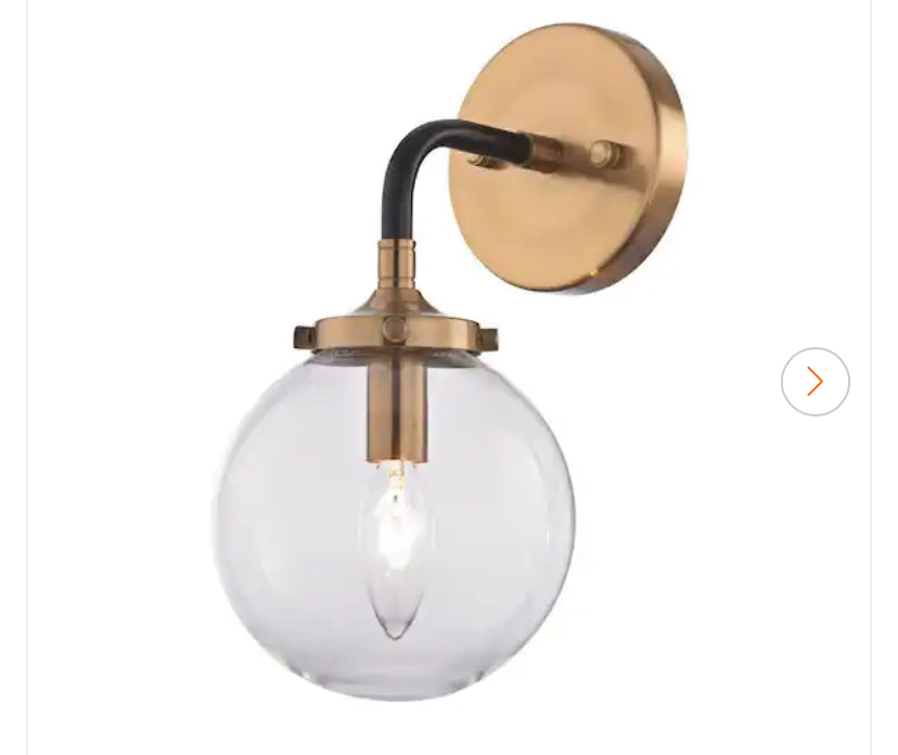 1-Light Matte Black and Antique Gold Wall Sconce