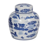 9 in. Blue Ceramic Rounded Chinoiserie Jar with Lid